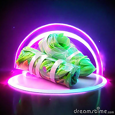 Neon candy in the form of a bouquet of tulips. Generative AI Stock Photo