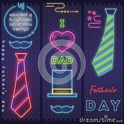 Neon Card for Father`s Day Vector Illustration