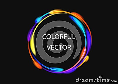 Neon circle lights effect on black background. Vector Illustration