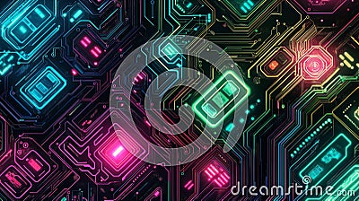 Neon circuit patterns abstract background. High-tech and futuristic design Stock Photo