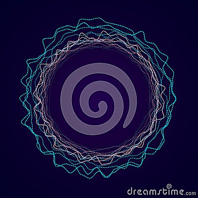 Neon circular shape of Soundwave form. Audio equalizer. Sound impulse visualization. Vector Illustration