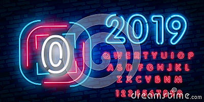 Neon city font sign number 0, signboard zero template neon icon, light banner, neon signboard, nightly bright advertising, light i Cartoon Illustration