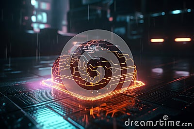 Neon Cloud: The Fusion of Microchip and Cloud Computing with Octane Render and Hard-Ops Stock Photo