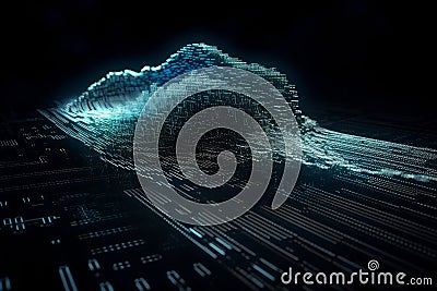 Neon Cloud Tech: Futuristic Binary Trail Illustrating Cloud Computing Stock Photo