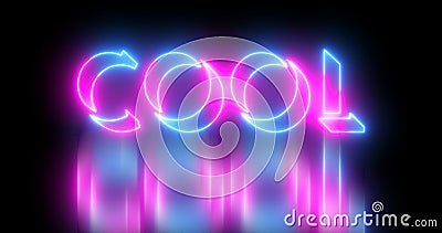 Neon-colored Cold word text illustration with a glowing neon color moving outline. Cartoon Illustration