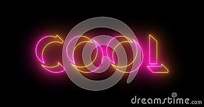 Neon-colored Cold word text illustration with a glowing neon color moving outline. Cartoon Illustration