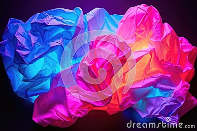 neon colored crumpled paper under uv light Stock Photo