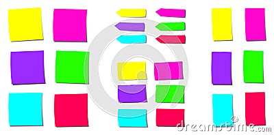 Neon Colored Sticky Notes Fluorescent Colors Papers Memos Vector Illustration