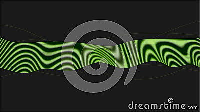 Neon colorful abstract vector wave lines in ufo green - 2019 trendy color on black background for design Vector Illustration