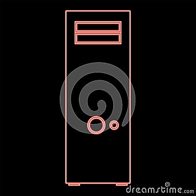 Neon computer case or system unit icon black color in circle red color vector illustration flat style image Vector Illustration