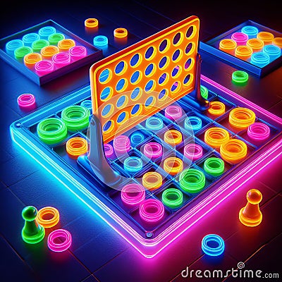Neon Connect Four A vibrant, neon colored version of Connect F Stock Photo