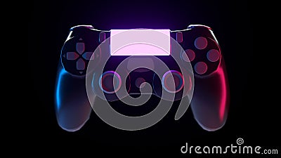 Neon console gamepad on black background. 3d illustration of gaming controller Cartoon Illustration