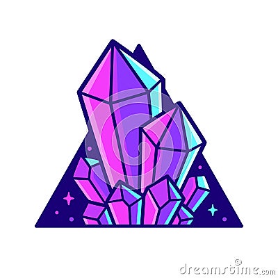 Neon crystals in triangle Vector Illustration