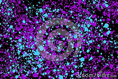 Neon cyan and purple random round paint splashes on black background. Abstract colorful texture Stock Photo