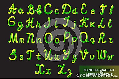 Neon 3D Typeset with Rounded Shapes. Tube Hand-Drawn Lettering. Font Set of Painted Letters. Night Glow Effect or liquid Vector Illustration