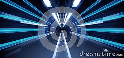 Neon Dark Stage Construction Glow Blue Retro Modern Sci Fi Futuristic Future Tunnel Corridor Hallway Grunge Concrete Reflection Stock Photo