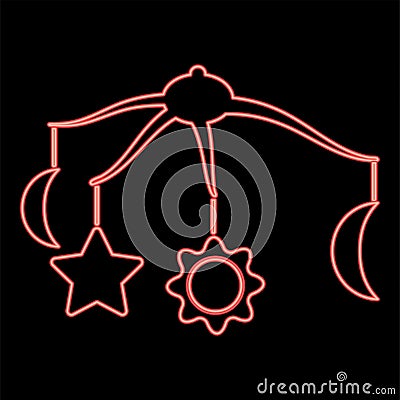 Neon 360 degrees rotating hanging rattles baby red color vector illustration image flat style Vector Illustration