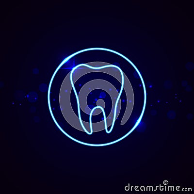 Neon dental sign. Shining tooth vector emblem Vector Illustration