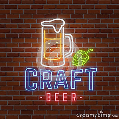 Neon design for bar, pub and restaurant business. Vector Illustration