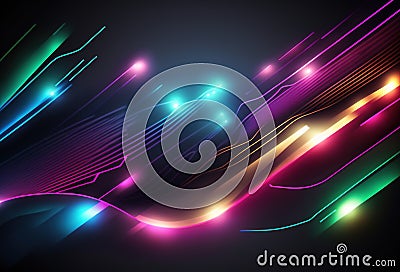 Neon design multicolored waves glowing design Cartoon Illustration