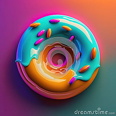 Neon donut on colorful background. Doughnut day concept Stock Photo
