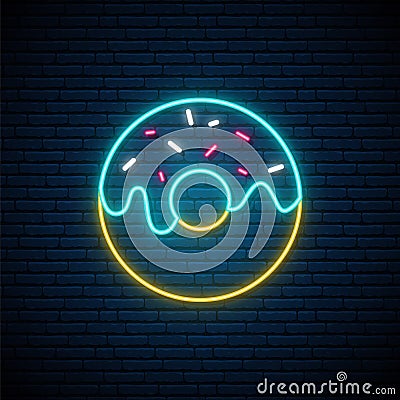 Neon Donut sign. Vector Illustration
