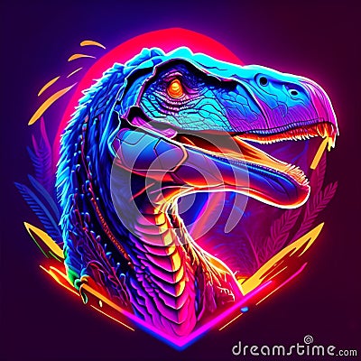 Neon dragon head in neon style. 3d rendering illustration. generative AI Cartoon Illustration