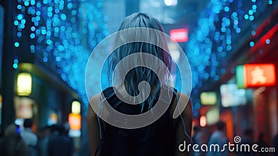 Neon Dreams: A Cyberpunk Hacker's Journey. Stock Photo