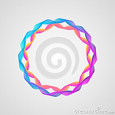 Neon effect. wavy bright gradient circle frame. Stylized Guilloche Element Stock Photo