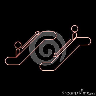 Neon escalator red color vector illustration flat style image Vector Illustration