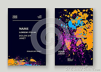 Neon explosion paint splatter artistic cover frame design. Decor Vector Illustration