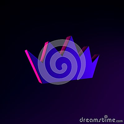Neon flat crown icon. 3d rendering ui ux interface element. Dark glowing symbol Stock Photo