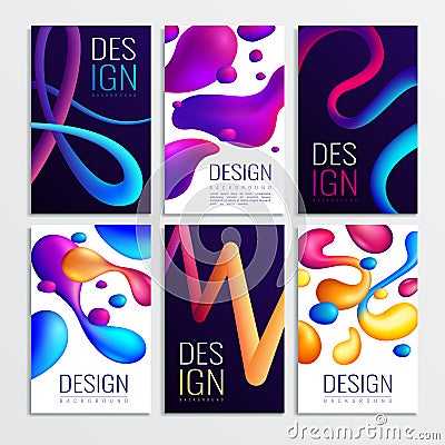 Neon Fluid Cards Set Vector Illustration