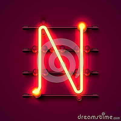 Neon font letter N, art design signboard. Vector Illustration