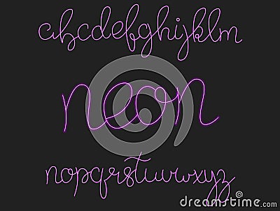 Neon font. Script alphabet with shiny glow effect Vector Illustration