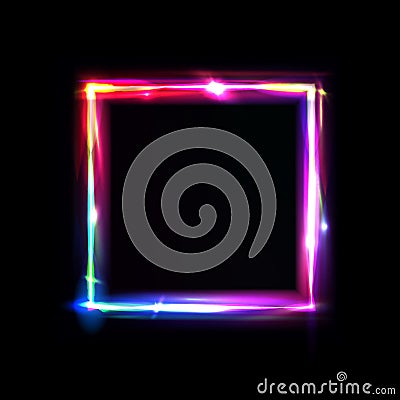 Neon frame with glow, sign and light background. Square. Night club signboard with empty space for logo or text. Vector Vector Illustration