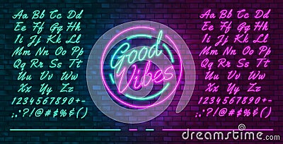 Neon futuristic font, luminous blue and pink uppercase and lowercase letters, colorful bright neon hand drawn typeface, glowing Vector Illustration