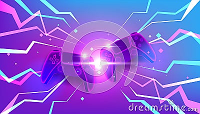 Neon game controllers or joysticks for game console Vector Illustration