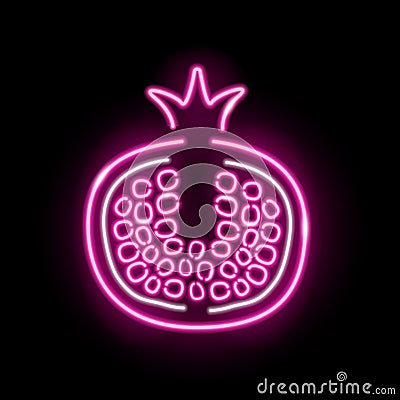 Neon garnet fruit with seeds icon isolated on black background. Summer, tropical, fresh juice concept for logo, banner Vector Illustration