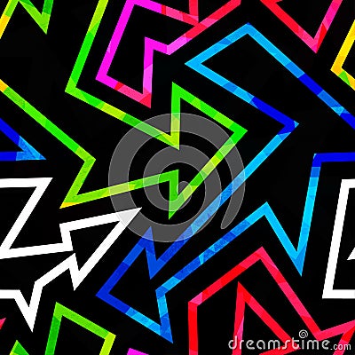 Neon geometric seamless pattern with grunge effect Vector Illustration