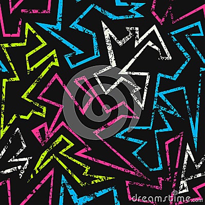 Neon geometric seamless pattern with grunge effect Vector Illustration