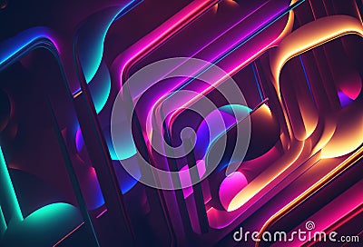 Neon geometric shining design vivid glowing shapes Cartoon Illustration