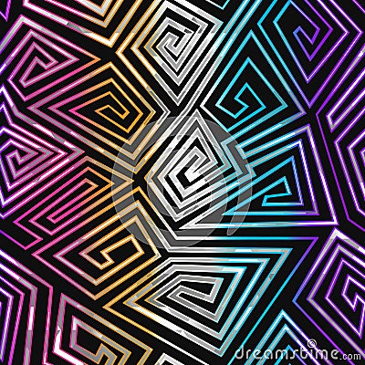 Neon geometric spiral seamless pattern Vector Illustration