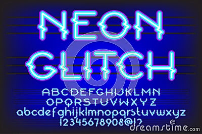 Neon glitch typeface Vector Illustration