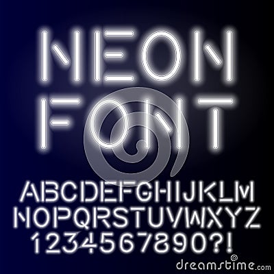 Neon glow alphabet custom handcrafted font. Vector Illustration