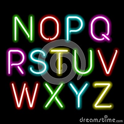 Neon glow alphabet Vector Illustration