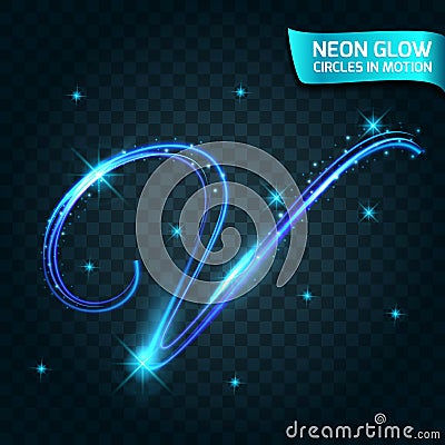 Neon Glow line in motion blurred edges, letters flashing, magical , colorful design holiday. Abstract glowing rings slow shutter Stock Photo