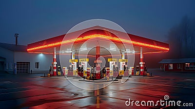 Neon Glow: Midnight Refuel Oasis. Concept Neon Glow, Midnight Refuel, Oasis Stock Photo