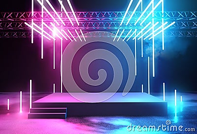 Neon Glowing Stage and Lighting Cartoon Illustration