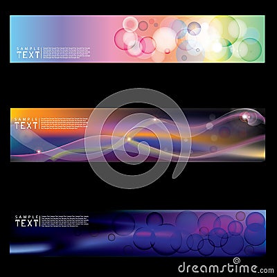 Abstract geometric composition - multicolored circle background. set of three varicolored banners, abstract headers Vector Illustration